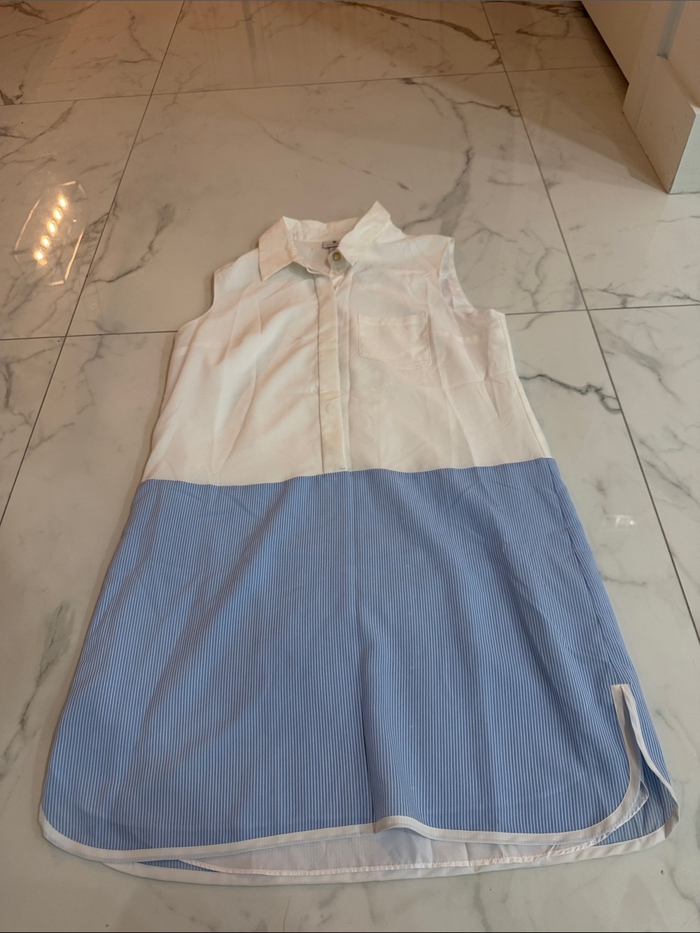 Altuzarra White and Light Blue Sleeveless Shirt Dress @@@